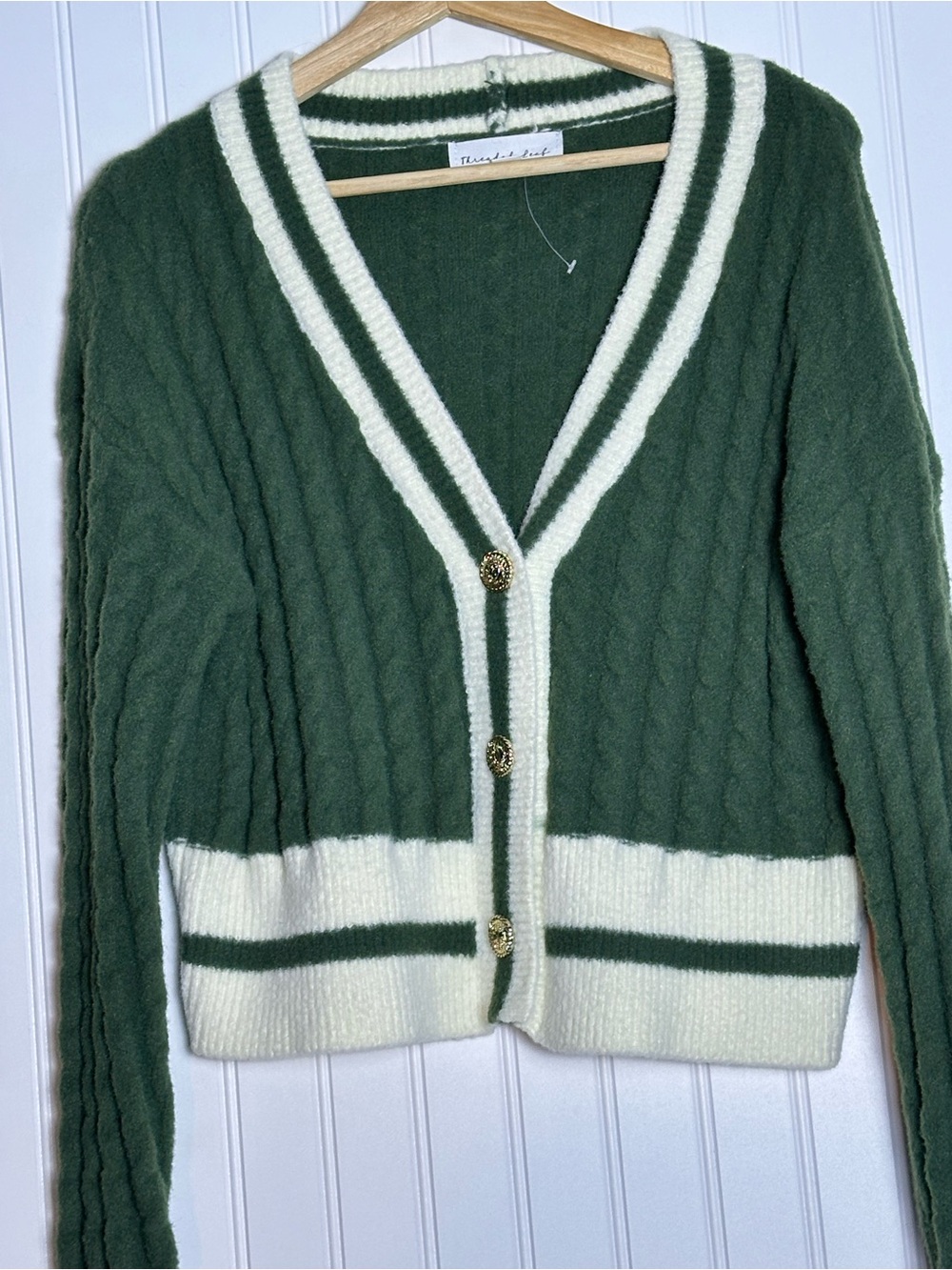 Threaded Leaf green cropped varsity-style cardigan M NWOT - Picture 7 of 11